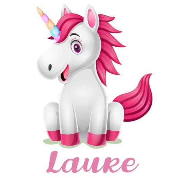 Sticker licorne rose avec prénom personnalisable